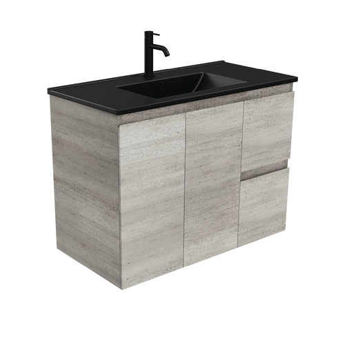 Dolce matte black edge 900mm industrial wall hung vanity right drawers