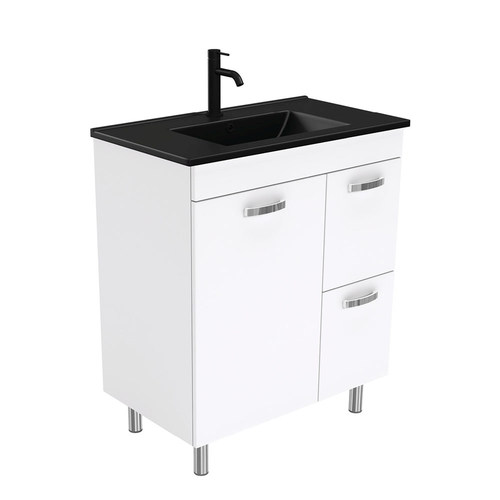 Dolce Matte Black unicab 750mm vanity on legs right drawers