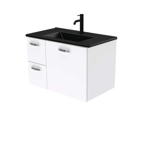Dolce Matte Black unicab 750mm wall hung vanity left drawers