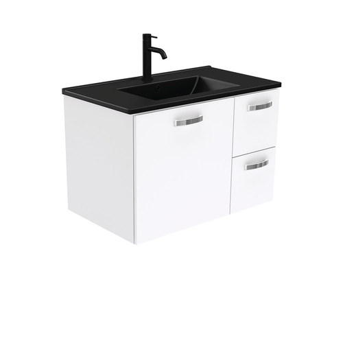 Dolce Matte Black unicab 750mm wall hung vanity right drawers