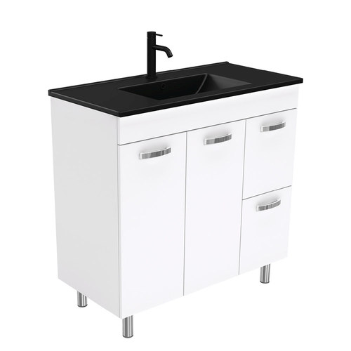 Dolce Matte Black unicab 900mm vanity on legs right drawers