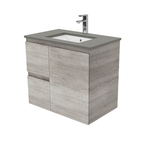 Dove Grey Edge industrial 750 wall hung vanity left drawers