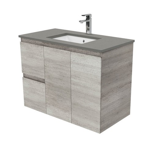 Dove Grey Edge industrial 750 wall hung vanity left drawers