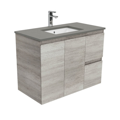 Dove Grey Edge industrial 900 wall hung vanity right drawers