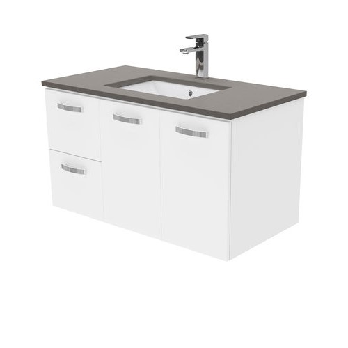Dove Grey Unicab 900 wall hung vanity left drawers