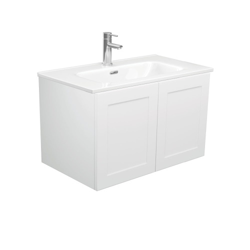 Mila 750 Satin White wall hung left drawers