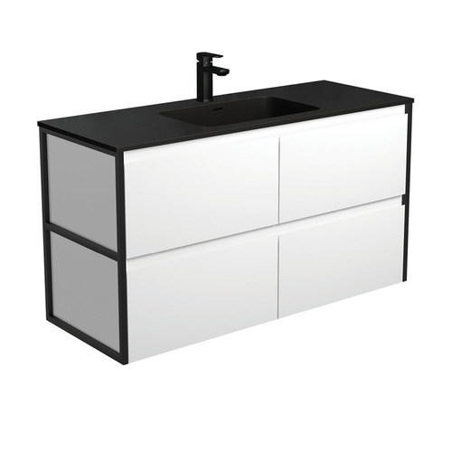 Montana amato 1200mm satin white wall hung vanity with matte black frames