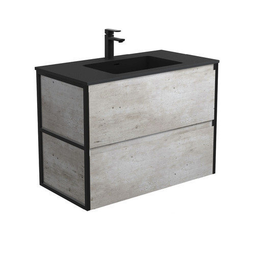 Montana amato 900mm industrial wall hung vanity with matte black frames