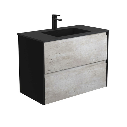 Montana amato 900mm industrial wall hung vanity with satin black panels