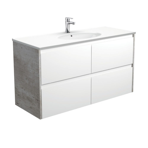 Rotondo amato 1200mm satin white wall hung vanity with industrial panels