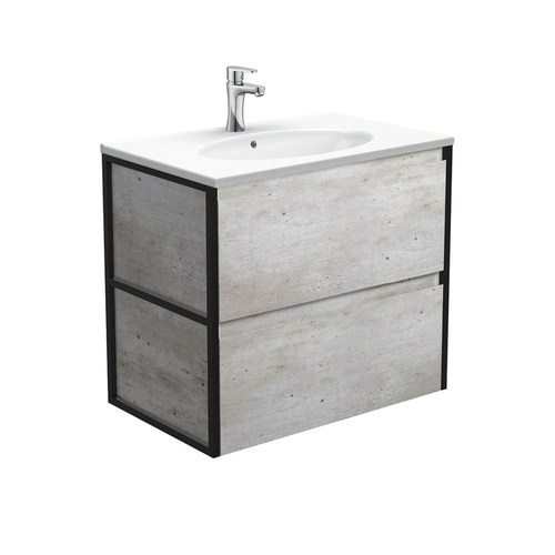 Rotondo amato 750mm industrial wall hung vanity with matte black frames