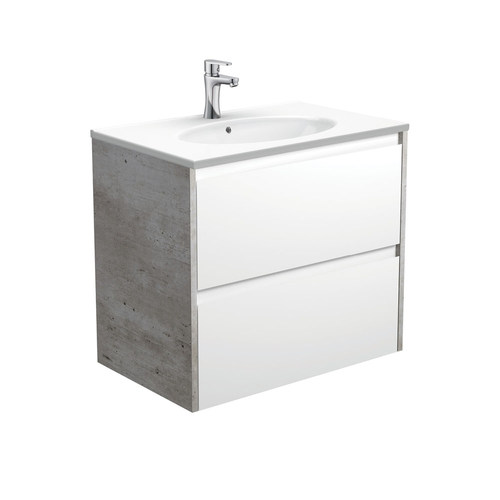 Rotondo amato 750mm satin white wall hung vanity with industrial panels