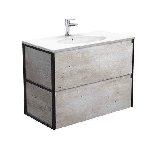 Rotondo amato 900mm industrial wall hung vanity with matte black frames