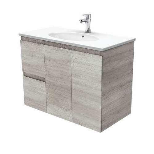 Dolce edge 900mm industrial wall hung vanity left drawers