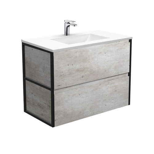Vanessa amato 900mm industrial wall hung vanity with matte black frames