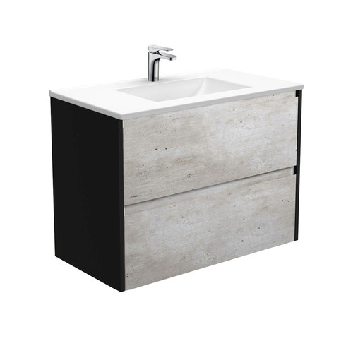 Vanessa amato 900mm industrial wall hung vanity with satin black panels